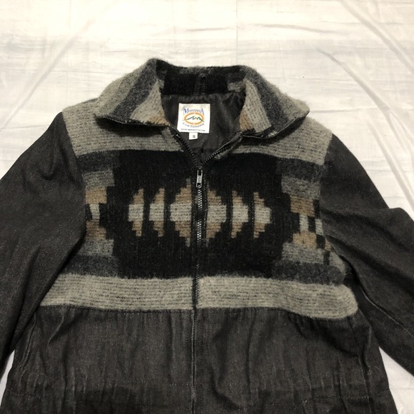 Jackets & Blazers - Montana Coat Company Aztec Wool Jacket Women Small Black Denim Coat Full Zip VTG